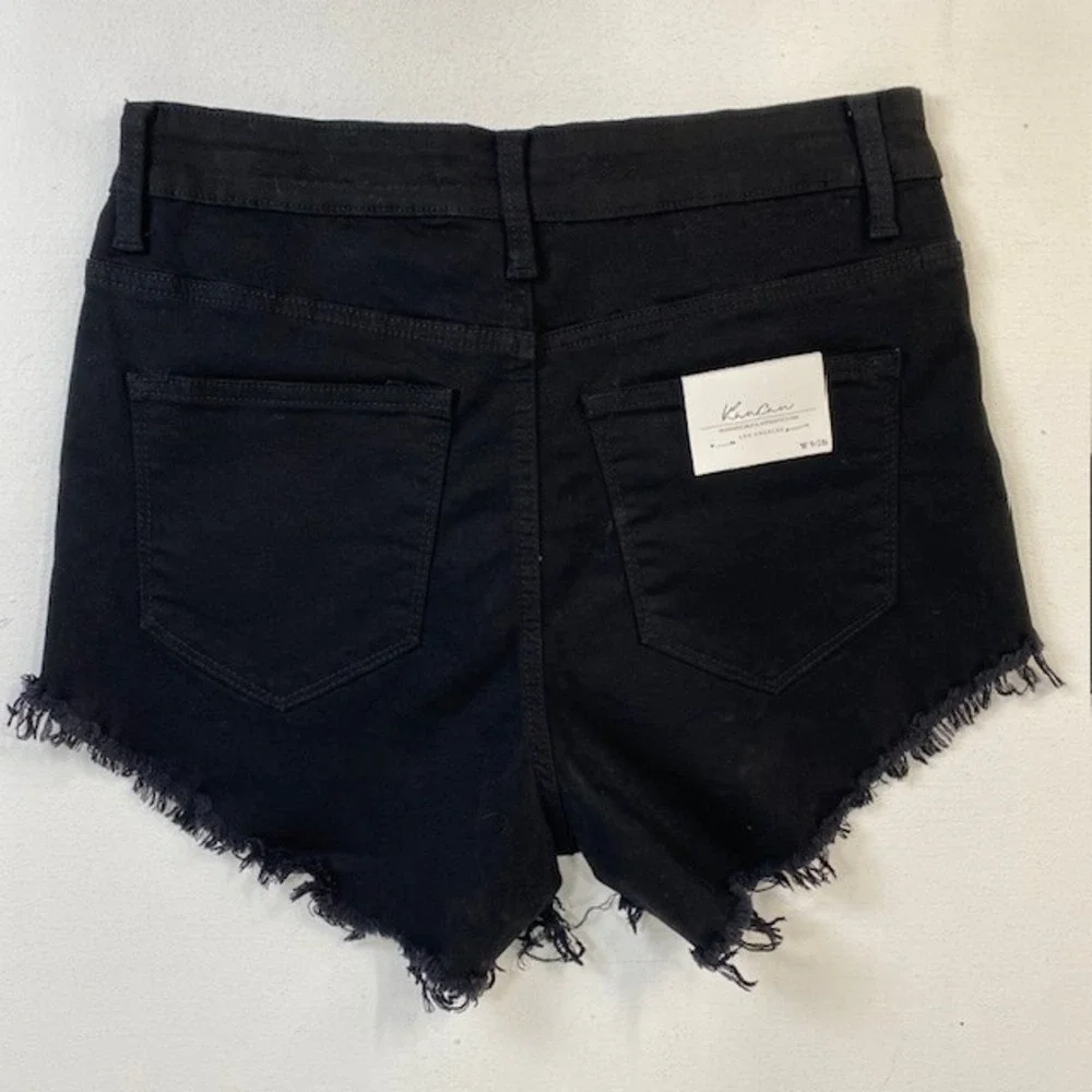 KanCan Womens Size 9/28 Black Denim Frayed Hem High Rise Shorts - Picture 7 of 8